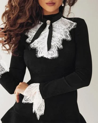 Long Sleeve Lace Tiered Mini Dress - Image 2