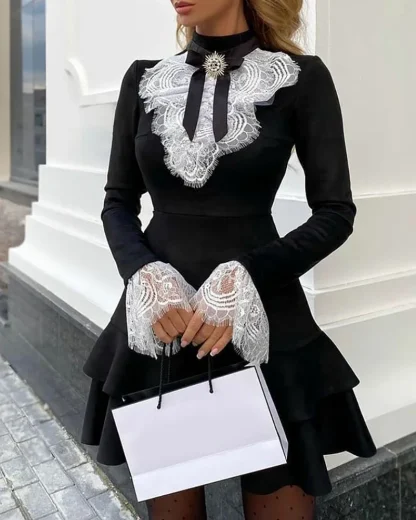 Long Sleeve Lace Tiered Mini Dress