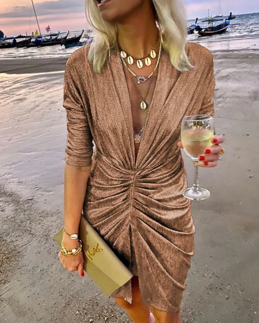 white christmas dresses Cut Out Mini Dress With Ring Detail Beige main image 0