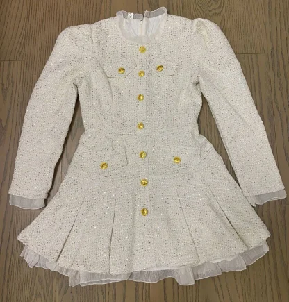 Elegant Pleated Tweed Mini Dresses - Image 5