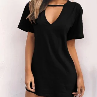 V-neck Solid Mini Dresses