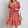 V-neck Casual Solid Mini Dresses - Image 3